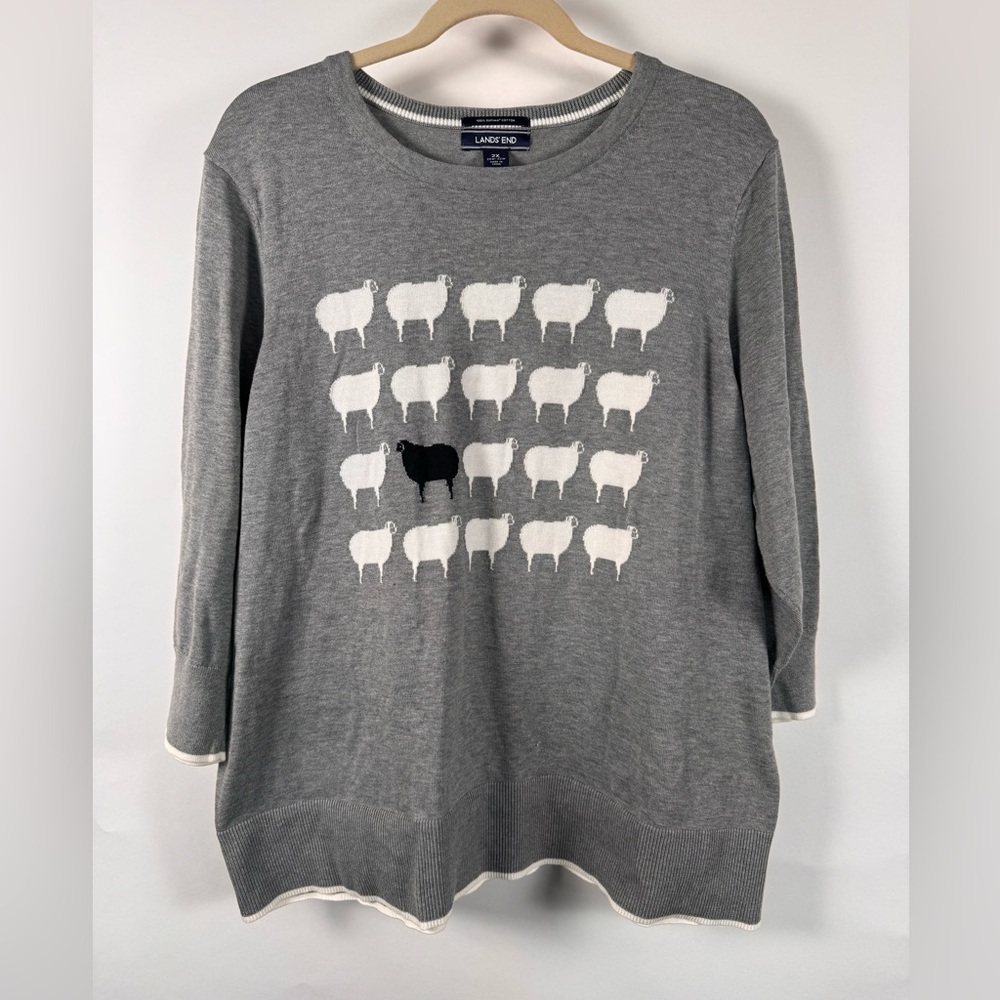 Lands End Supima Cotton Sweater Womens 2X Black Sheep Whimsy Fun Princess Diana